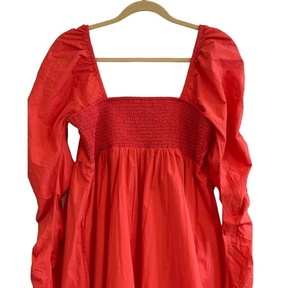 Free People Lindsay Rose Babydoll Dress Red Size Medium LS Ruched Smocked - Picture 8 of 11